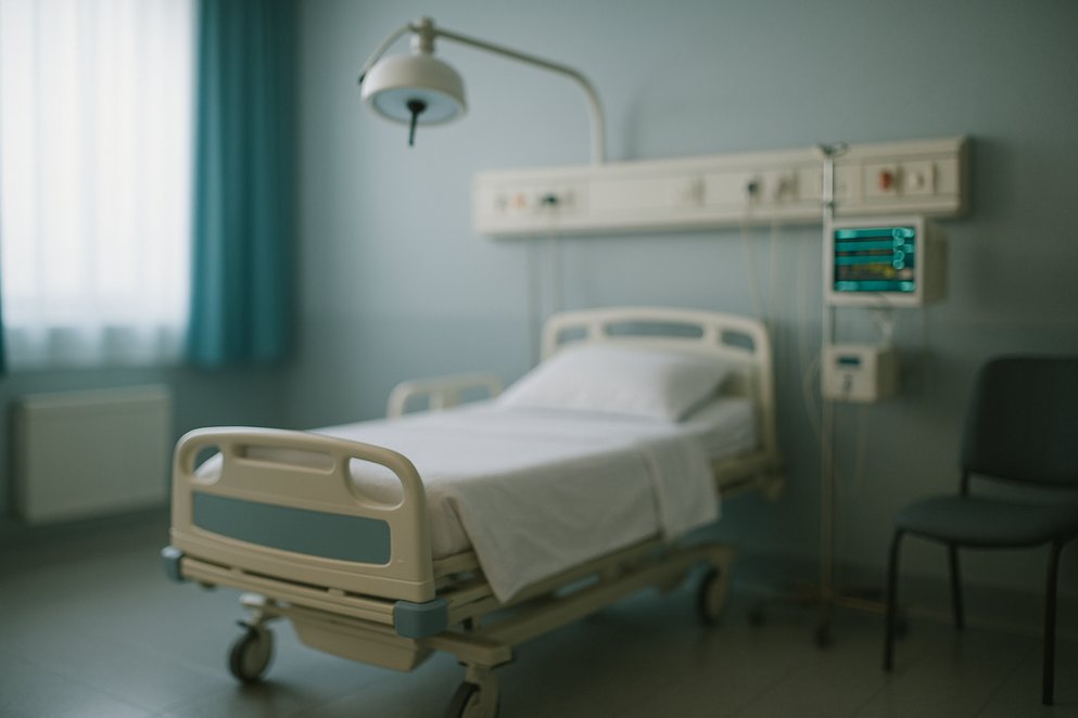 Ein leeres Patientenzimmer in einem Krankenhaus